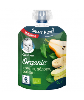 Пюре Gerber Organic груша яблоко банан gualapack 90г