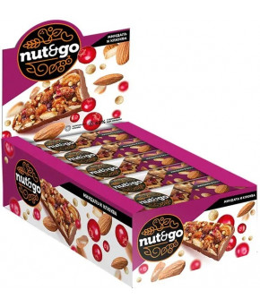 Батончик ореховый Nut&Go миндальный с клюквой 36г