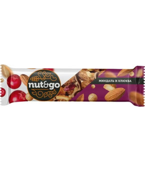 Батончик ореховый Nut&Go миндальный с клюквой 36г