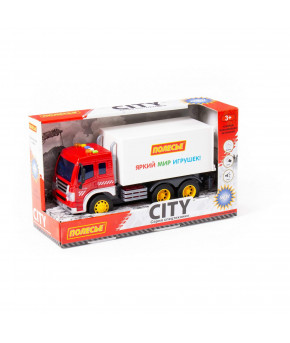 Автомобиль инерционный  Полесье Сити фургон со светом и звуком красно-белый (в коробке)