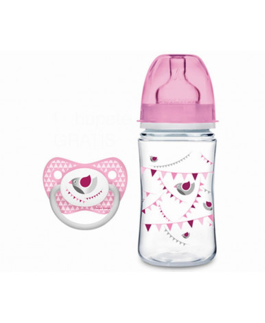 Бутылочка Canpol пластиковая розовая 240мл пустышка силиконовая 3+