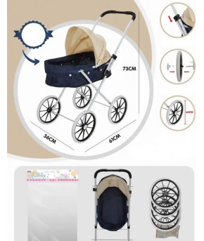 Коляска Labalu для кукол Classic EVA Grey/Beige (колеса 20см)