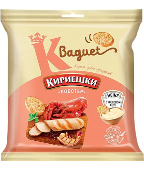 Сухарики Кириешки Baguet со вкусом лобстера с соусом с чесноком Heinz 70г+25г