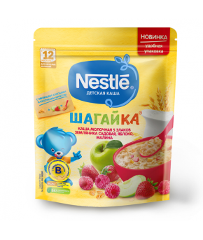 Каша Nestle шагайка 5 злаков земляника яблоко малина молочная дой-пак 190г