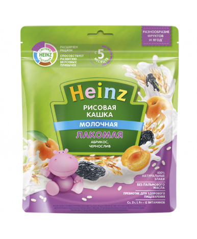 Каша Heinz рисовая абрикос чернослив молочная мягкая упаковка 170г