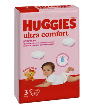 Подгузники Huggies Ultra Comfort Mega для девочек 3 (5-9кг) 78шт