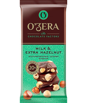 Шоколад молочный O`Zera Milk&Extra Hazelnuts с цельным фундуком 90г