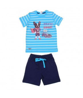 Комплект для мальчика футболка шорты бирюза темно синий р-р 122