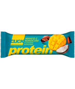 Батончик фруктовый Click Protein Манго с кокосом в горьком шоколаде 40г