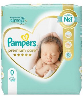 Подгузники Pampers Premium Care 0 (<3кг) 66шт