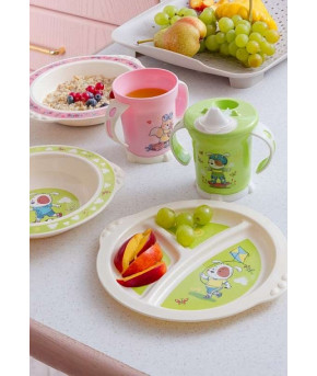 Поильник Пластишка Чашка для сухих завтраков с декором зелёный 270мл 
