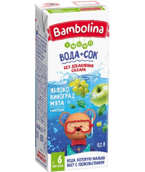 Сок Bambolina яблоко-виноград с мятой и инулином 200мл