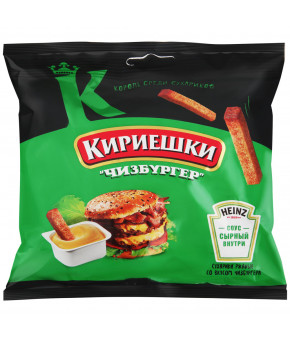 Сухарики Кириешки со вкусом чизбургера с сырным соусом Heinz 60г+25г