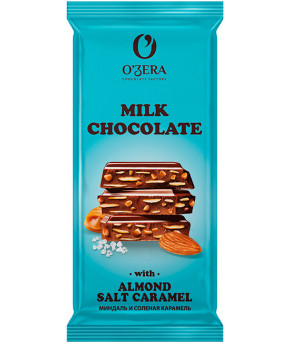 Шоколад молочный O'Zera Milk&Almonds с миндалем и соленой карамелью 90г