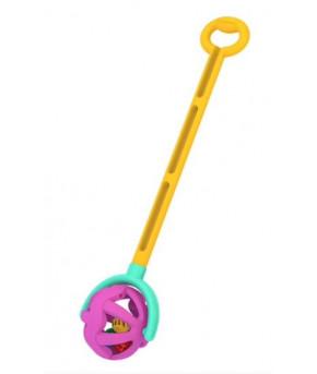 Игрушка-каталка Нордпласт Шарик с ручкой жёлто-фиолетовая (в пакете)