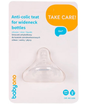 Соска BabyOno Anti-Colic с широким горлышком медленный поток