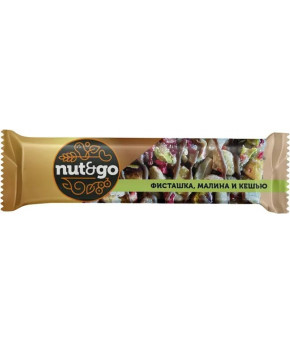 Батончик ореховый Nut&Go фисташка, кешью и малина глазированный 28г