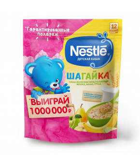 Каша Nestle шагайка 5 злаков яблоко банан груша молочная дой-пак 190г