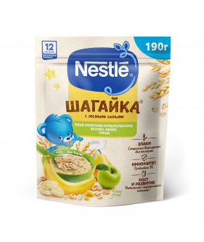 Каша Nestle шагайка 5 злаков яблоко банан груша молочная дой-пак 190г