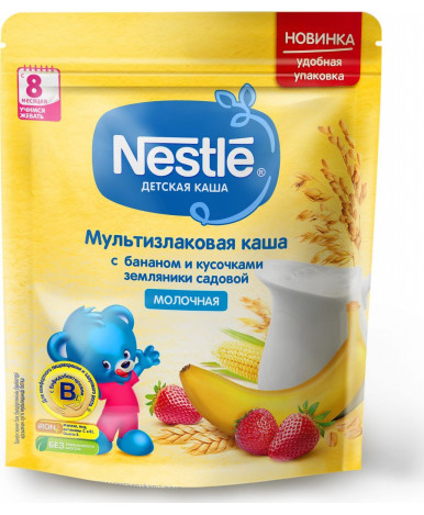 Каша Nestle мультизлаковая банан земляника молочная дой-пак 200г