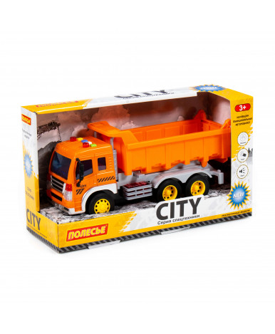 Автомобиль-самосвал инерционный Полесье Сити со светом и звуком оранжевый (в коробке)