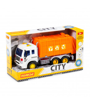 Автомобиль Полесье коммунальный инерционный со светом и звуком оранжевый (в коробке)