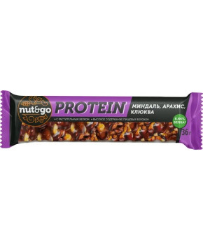 Батончик ореховый Nut&Go Protein миндаль, клюква с арахисом 36г