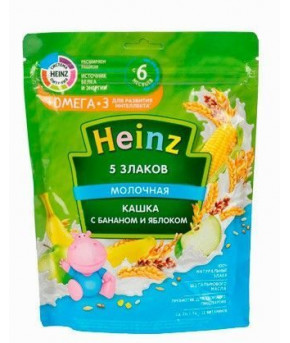 Каша Heinz 5 злаков с омегой банан яблоко молочная мягкая упаковка 200г