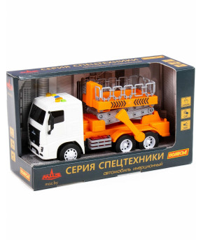 Автомобиль с подъёмником Полесье МАЗ инерционный со светом и звуком (в коробке)