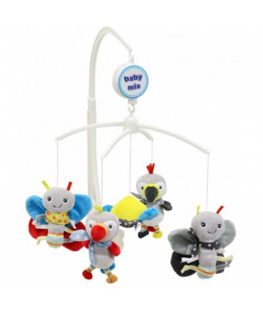 Каруселька BabyMix Попугаи и бабочки с плюшевыми игрушками