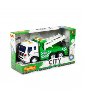 Автомобиль-эвакуатор инерционный Полесье Сити со светом и звуком зелёный (в коробке)