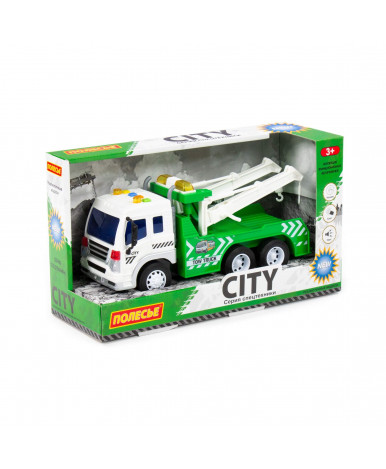 Автомобиль-эвакуатор инерционный Полесье Сити со светом и звуком (зелёный) (в коробке)