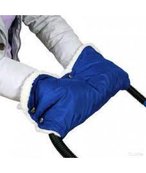 Муфта Багира для рук для коляски плащевка внутри шерстяной мех 5 кнопок Карелия Синяя