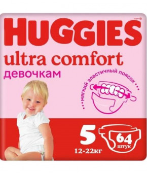 Подгузники Huggies Ultra Comfort для девочек 5 (12-22кг) 64шт