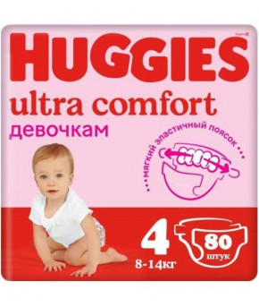 Подгузники Huggies Ultra Comfort для девочек 4 (8-14кг) 80шт