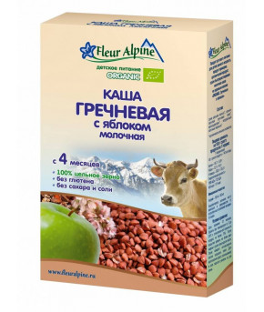 Каша Fleur Alpine Organic гречневая с яблоком молочная 200г