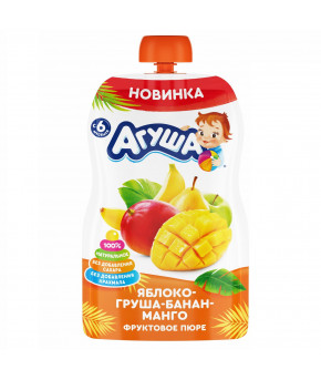 Пюре Агуша яблоко груша банан манго gualapack 90г