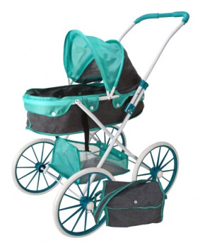 Коляска Labalu для кукол Classic EVA Grey/Ocean с сумкой (колеса 25см)