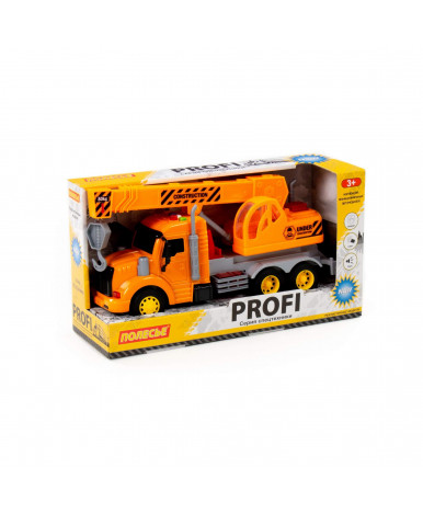 Автомобиль-кран инерционный Полесье Профи со светом и звуком оранжевый (в коробке)
