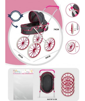 Коляска Labalu для кукол Classic EVA Grey/Pink (колеса 25см)