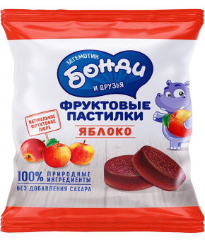 Фруктовые пастилки Бегемотик Bondi&Friends яблоко без сахара 30г