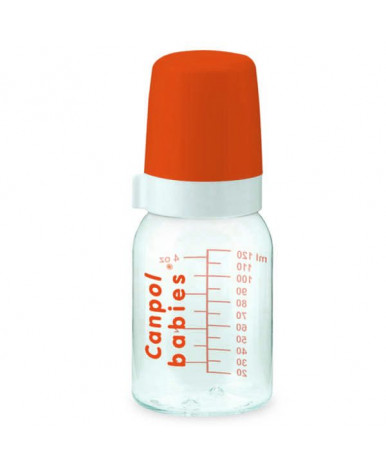 Бутылочка Canpol, стеклянная, силиконовая соска, круглая, медленный поток, с рисунком, 120 мл