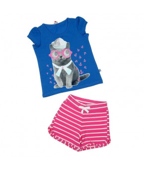 Комплект для девочки футболка шорты синий розовый р-р 110
