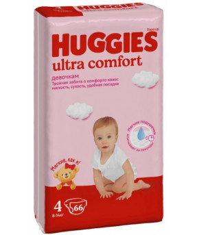 Подгузники Huggies Ultra Comfort для девочек 4 (8-14кг) 66шт