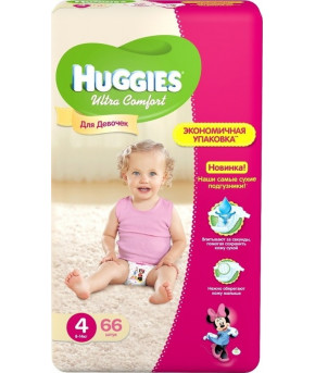 Подгузники Huggies Ultra Comfort для девочек 4 (8-14кг) 66шт