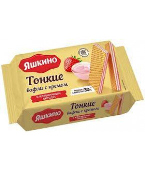 Вафли Яшкино Тонкие с кремом с клубничным вкусом 144г