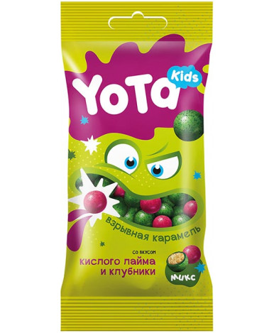 Драже Yota Kids Хрустящий шарик со взрывной карамелью со вкусом кислый лайм и клубника 40г