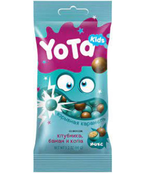 Драже Yota Kids Хрустящий шарик со взрывной карамелью со вкусом клубники банана и колы 40г