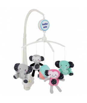 Каруселька BabyMix Слоны и обезьянки с плюшевыми игрушками