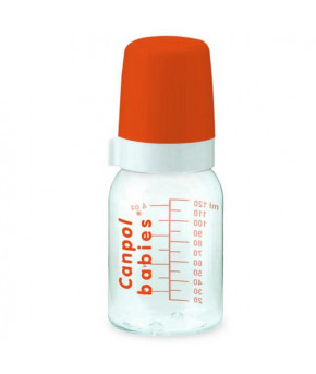 Бутылочка Canpol "Мишка", стеклянная, силиконовая соска, круглая, медленный поток, 120мл